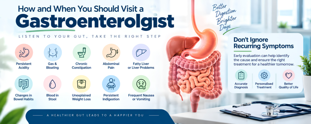 When to visit a gastroenterologist for persistent acidity, gas, bloating, constipation, abdominal pain and liver problems